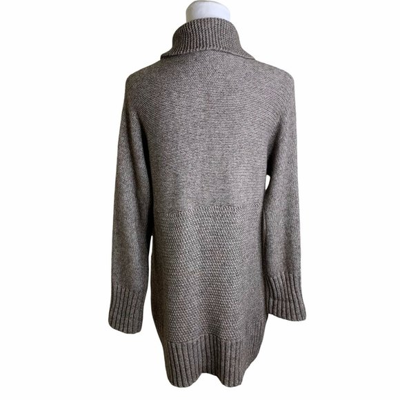 Eileen Fisher Beige Melange Front Pockets High Neck Long Sweater Cardigan M - Picture 8 of 10